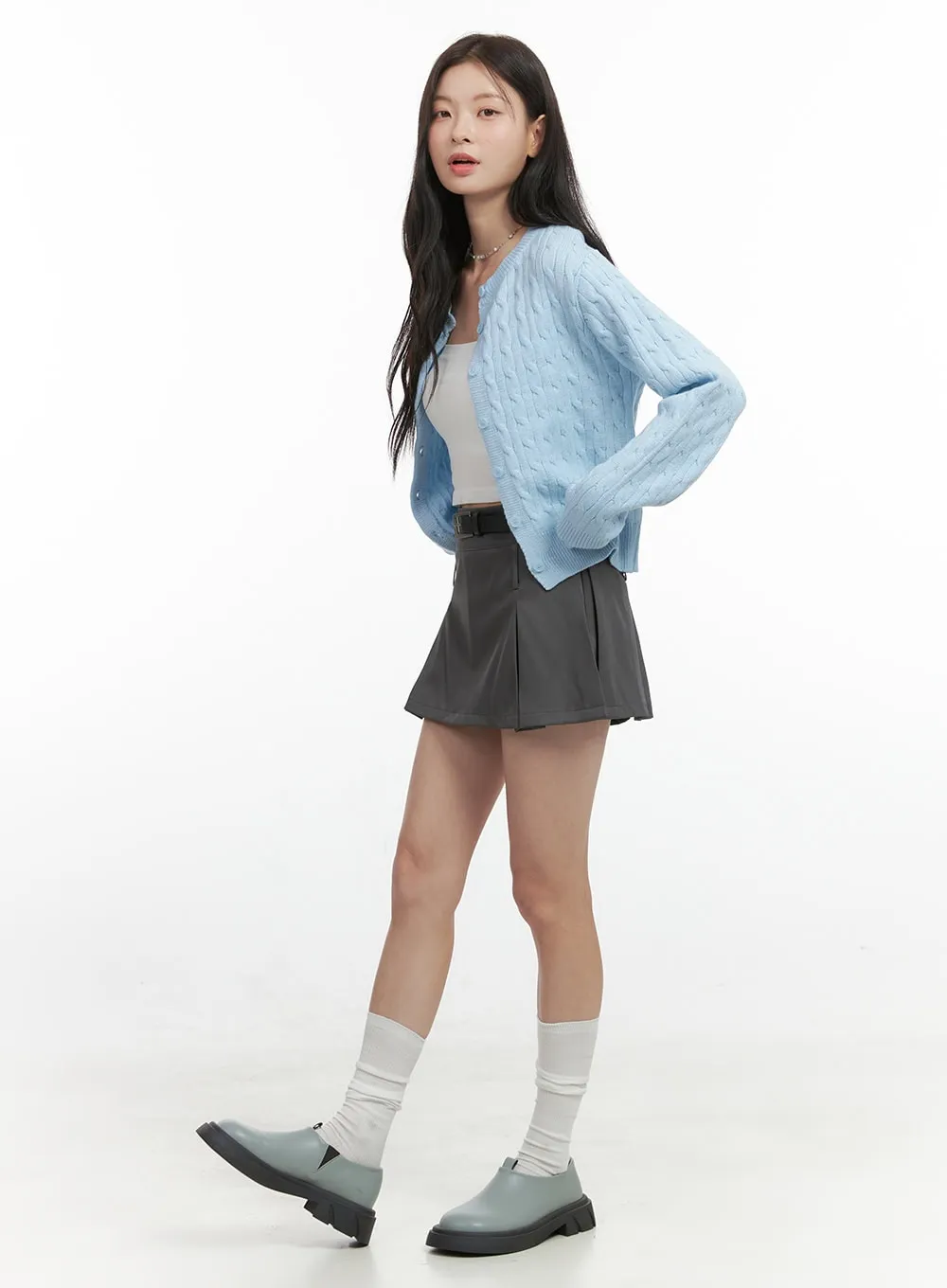 Pleated Belt Mini Skirt OS423