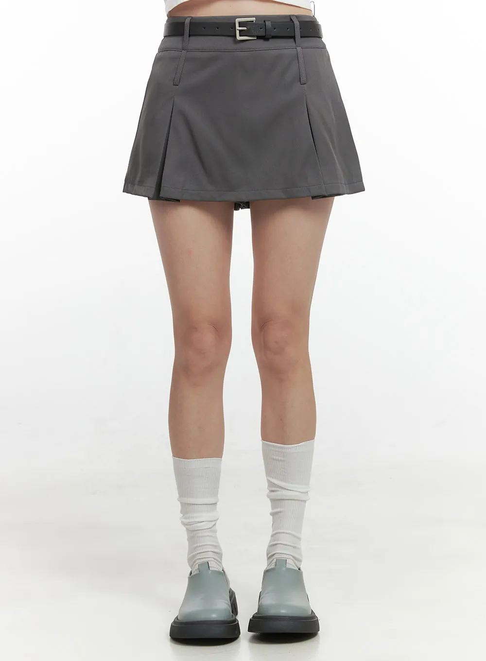 Pleated Belt Mini Skirt OS423