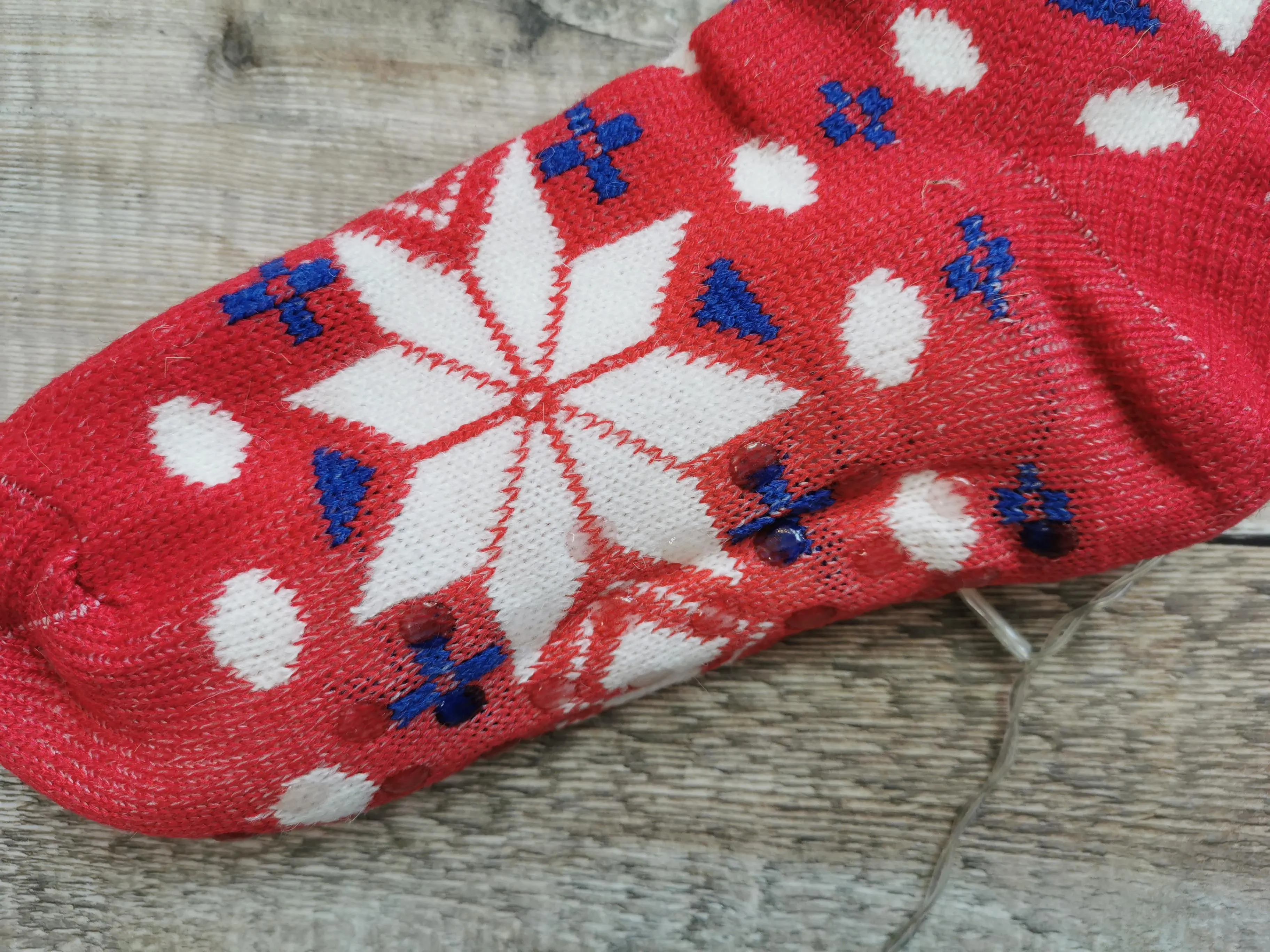Red Snowflake Fleece Lined Chunky Knit Slipper Socks