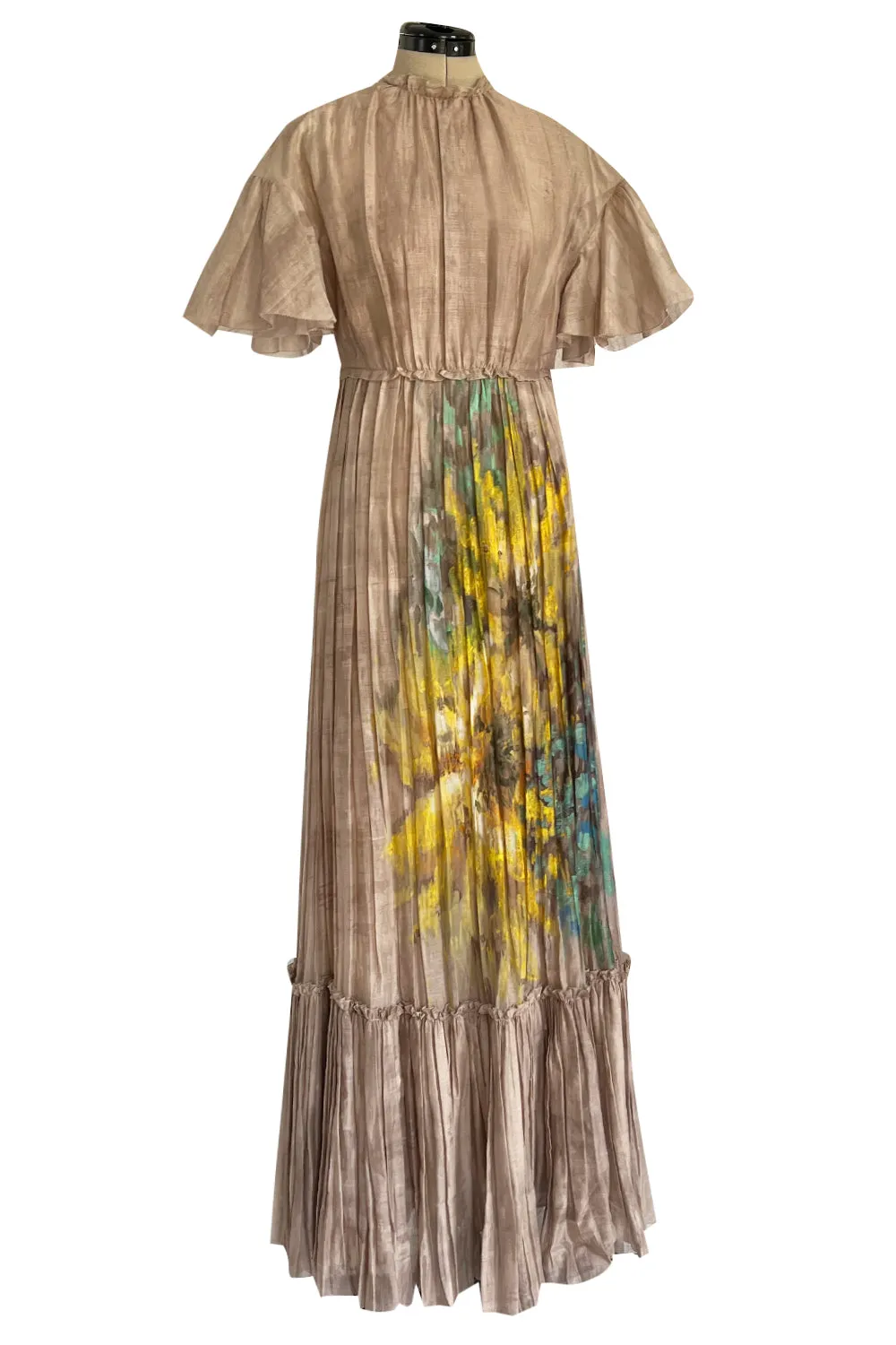 Romantic Fall 2019 Valentino Pleated Cotton Dress w Huge Painted Floral Detailing