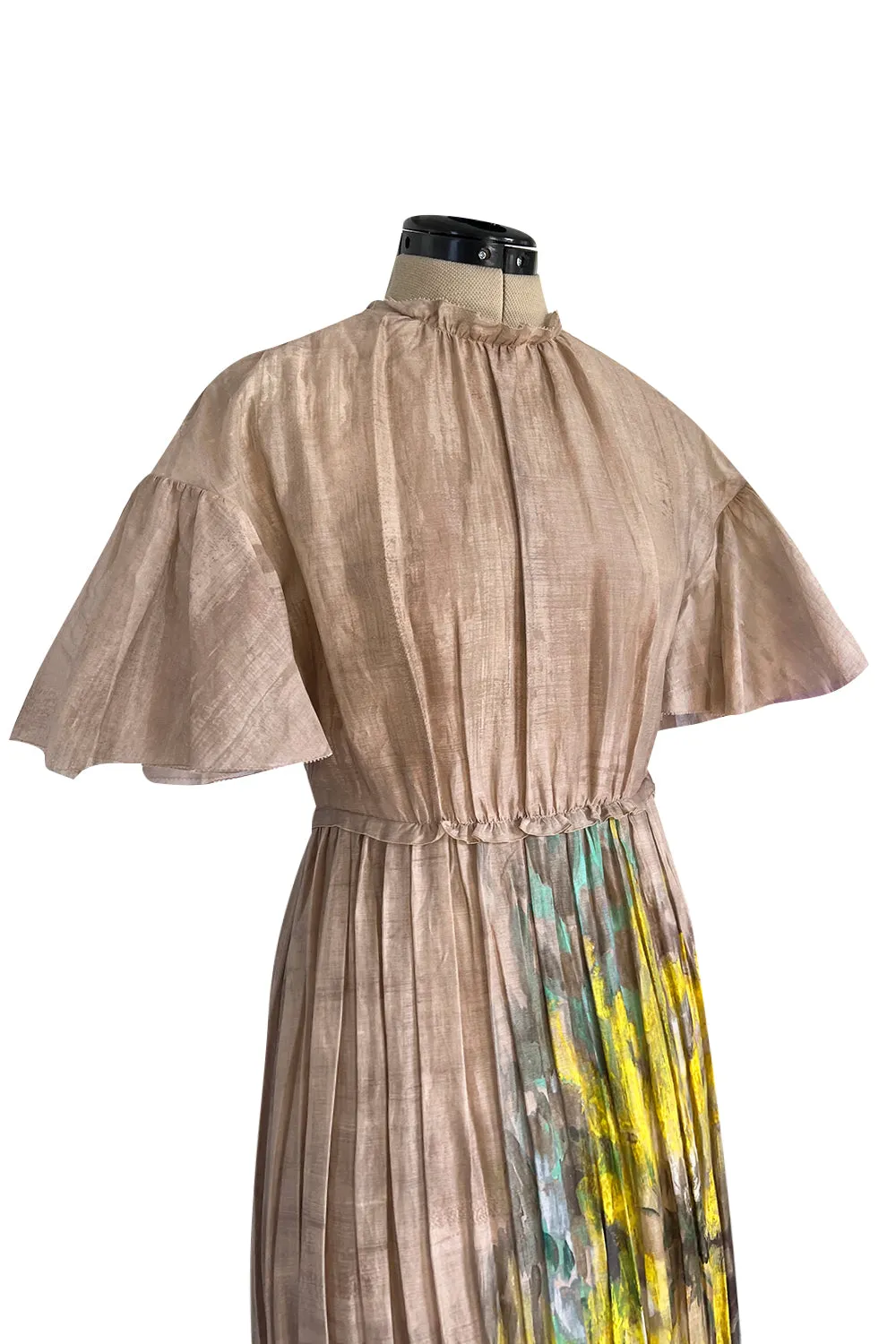 Romantic Fall 2019 Valentino Pleated Cotton Dress w Huge Painted Floral Detailing