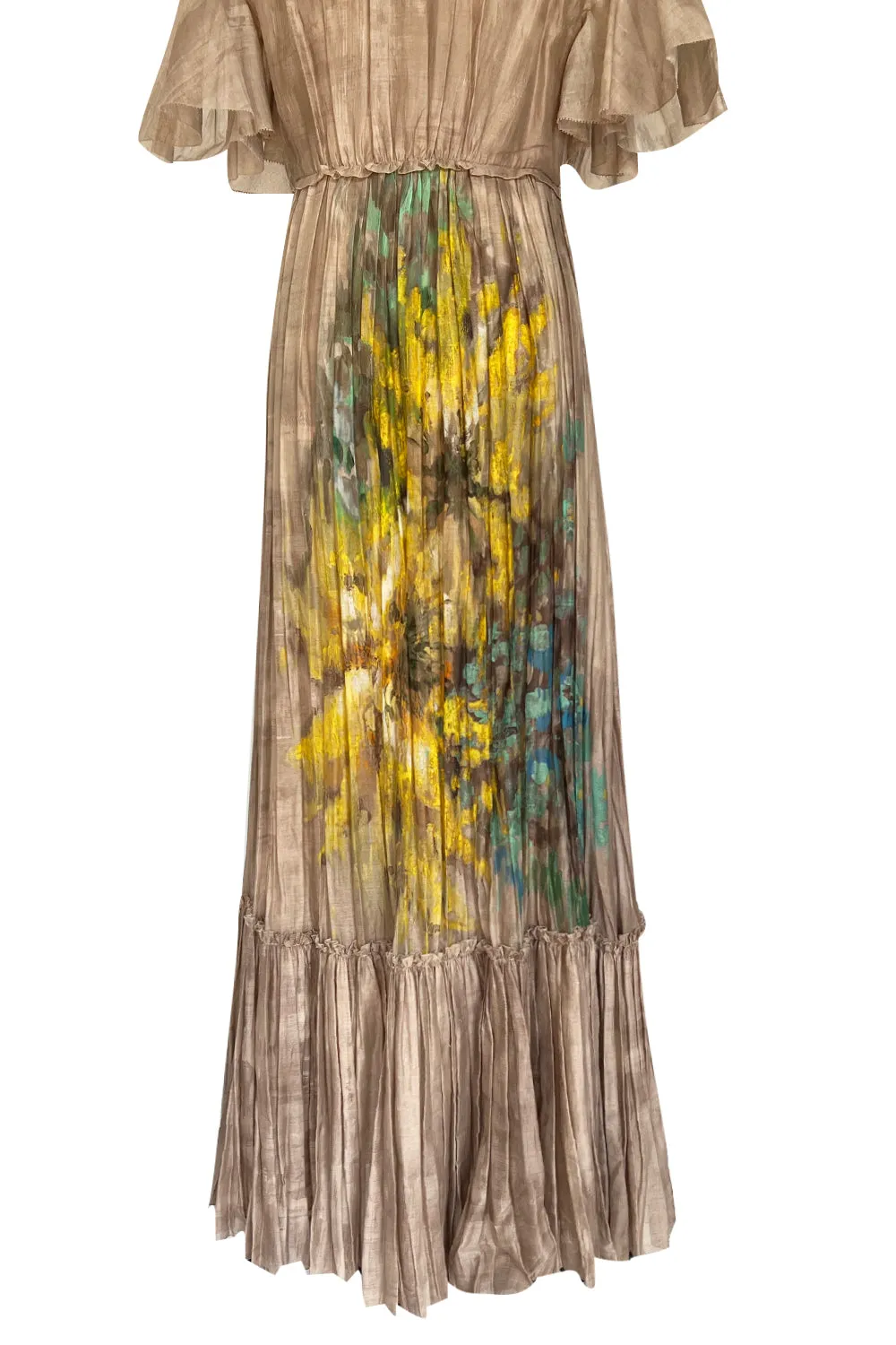 Romantic Fall 2019 Valentino Pleated Cotton Dress w Huge Painted Floral Detailing