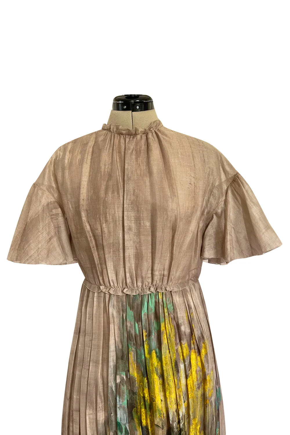 Romantic Fall 2019 Valentino Pleated Cotton Dress w Huge Painted Floral Detailing