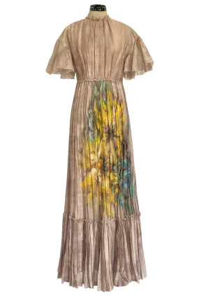 Romantic Fall 2019 Valentino Pleated Cotton Dress w Huge Painted Floral Detailing
