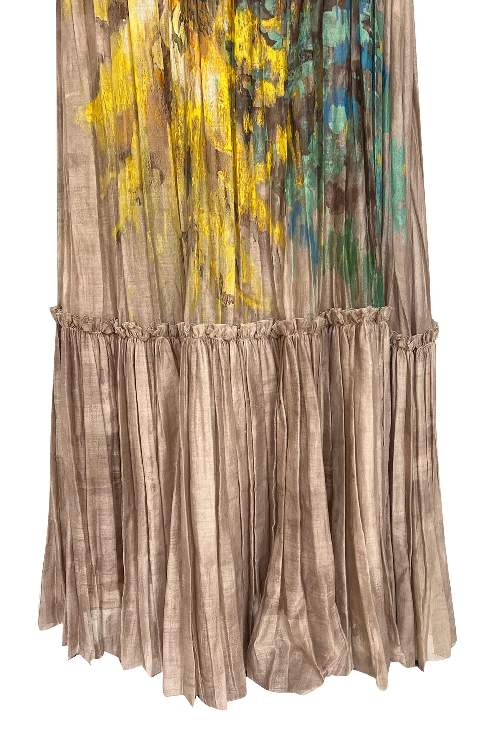Romantic Fall 2019 Valentino Pleated Cotton Dress w Huge Painted Floral Detailing