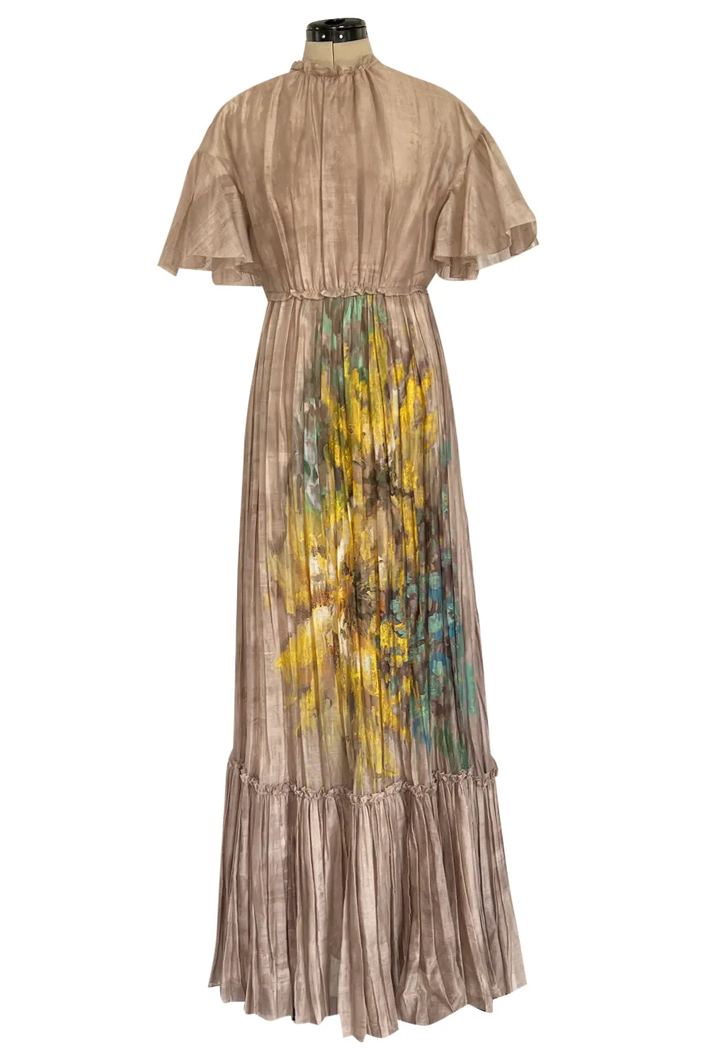Romantic Fall 2019 Valentino Pleated Cotton Dress w Huge Painted Floral Detailing