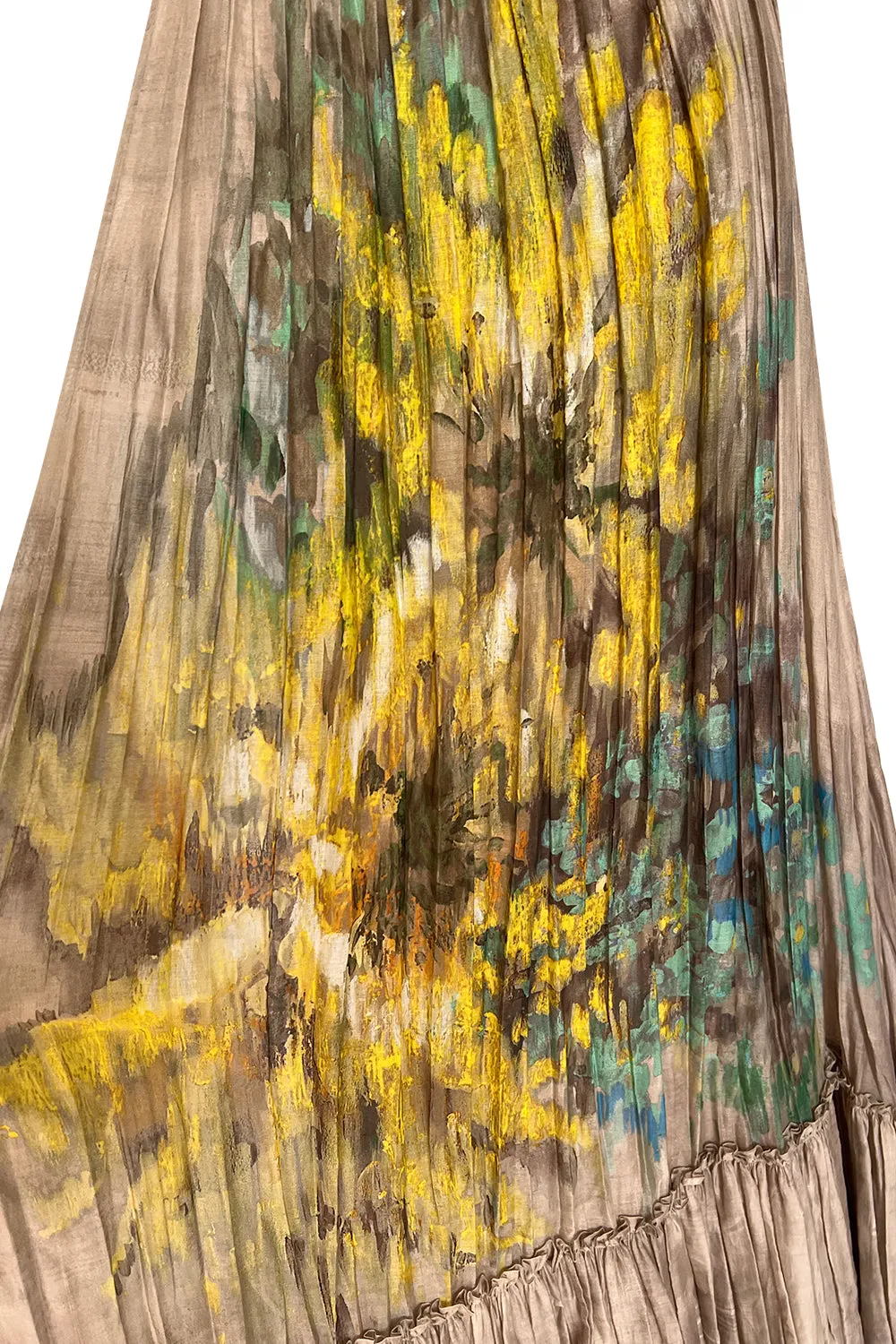 Romantic Fall 2019 Valentino Pleated Cotton Dress w Huge Painted Floral Detailing