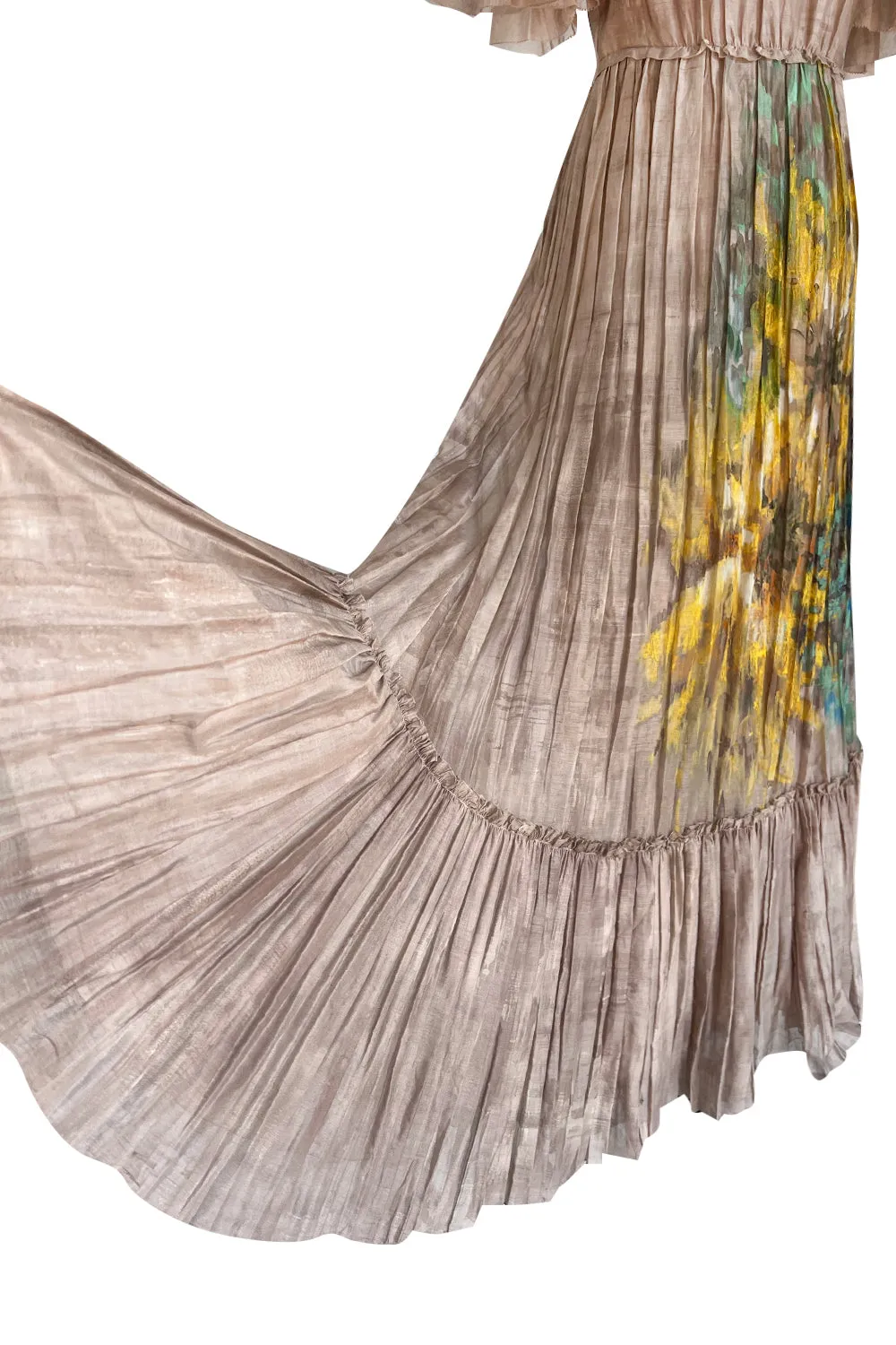Romantic Fall 2019 Valentino Pleated Cotton Dress w Huge Painted Floral Detailing