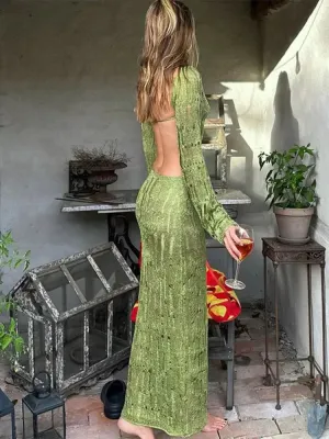 See Hollow Women Out Maxi Sexy Through Knitted Backless Dress Dress