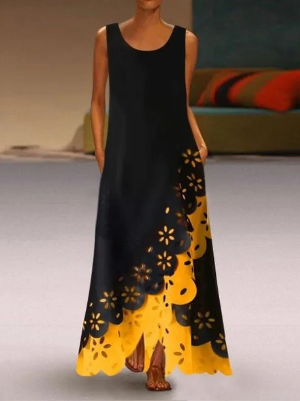 Sleeveless Burnt Hole Irregular Dress