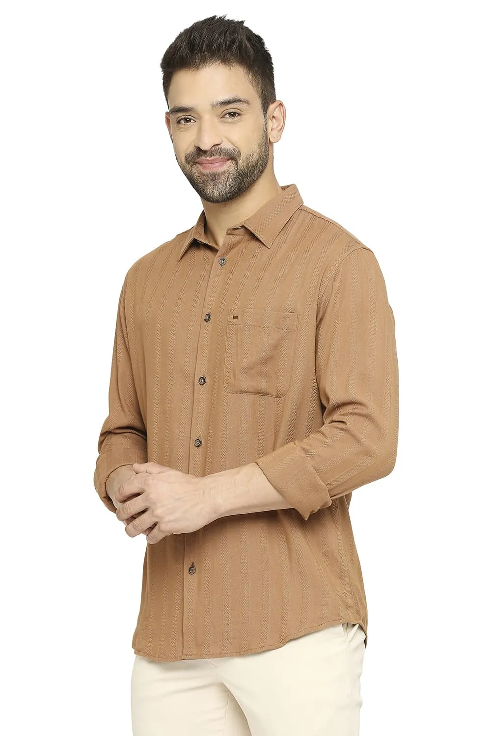 Slim Fit Cotton Viscose Dobby Stripe Shirt