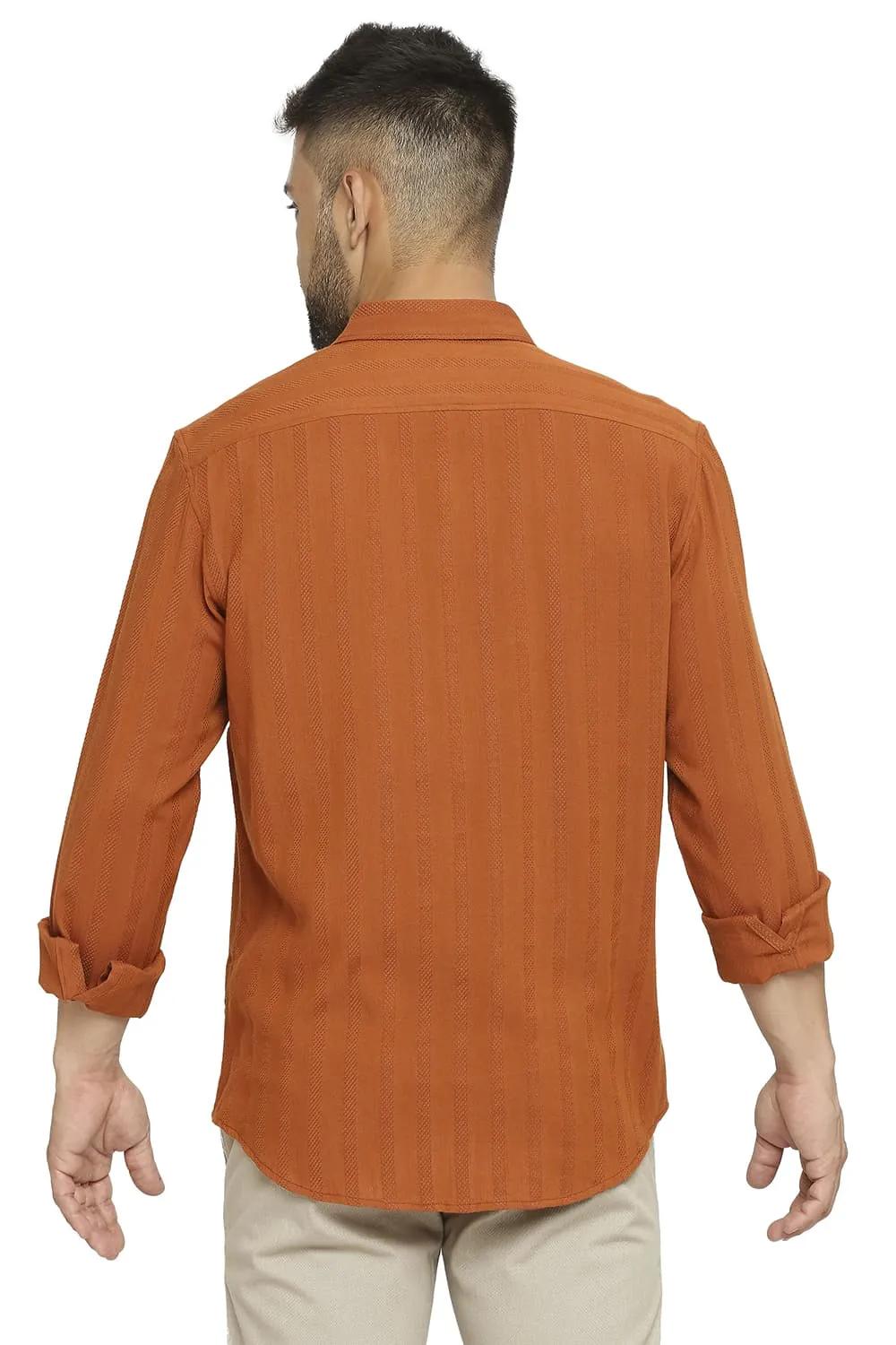Slim Fit Cotton Viscose Dobby Stripe Shirt