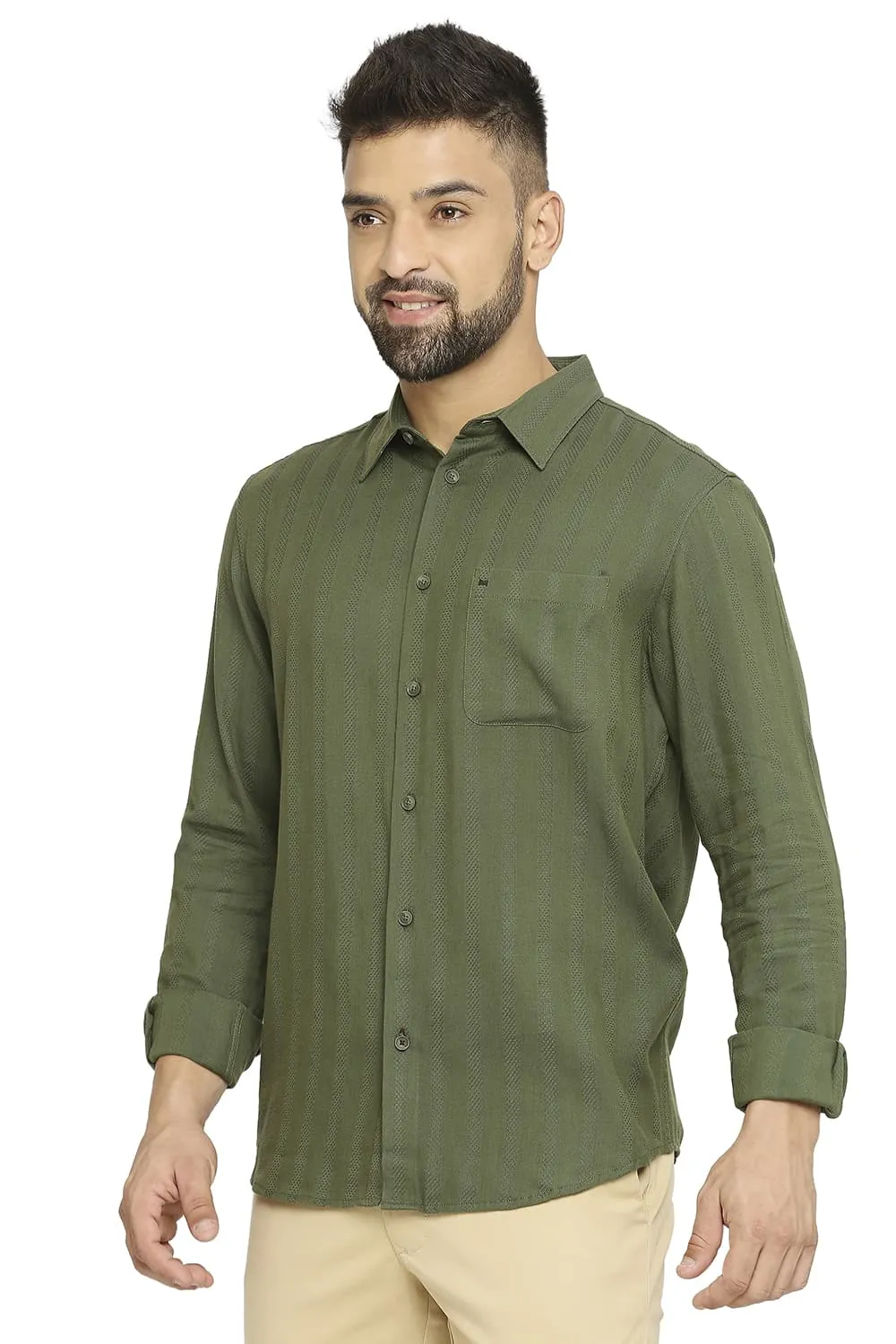 Slim Fit Cotton Viscose Dobby Stripe Shirt