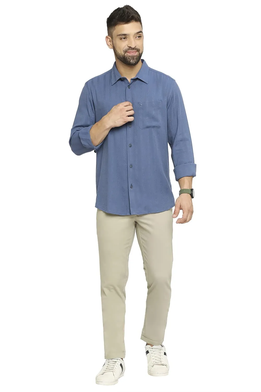 Slim Fit Cotton Viscose Dobby Stripe Shirt