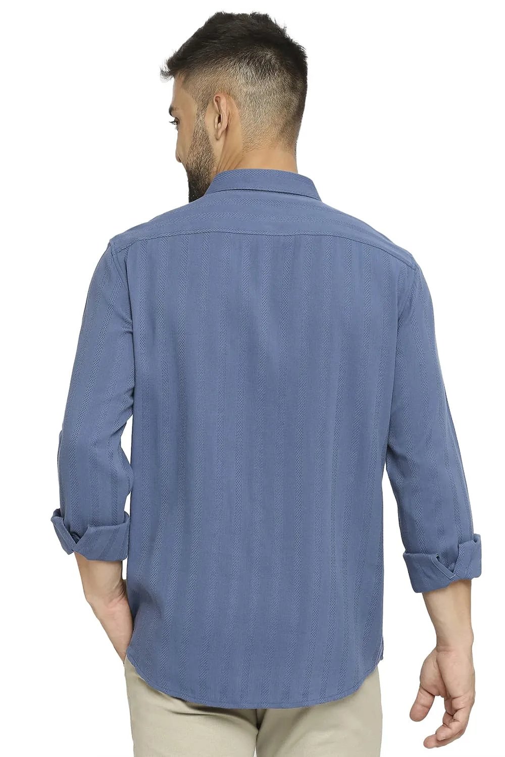 Slim Fit Cotton Viscose Dobby Stripe Shirt