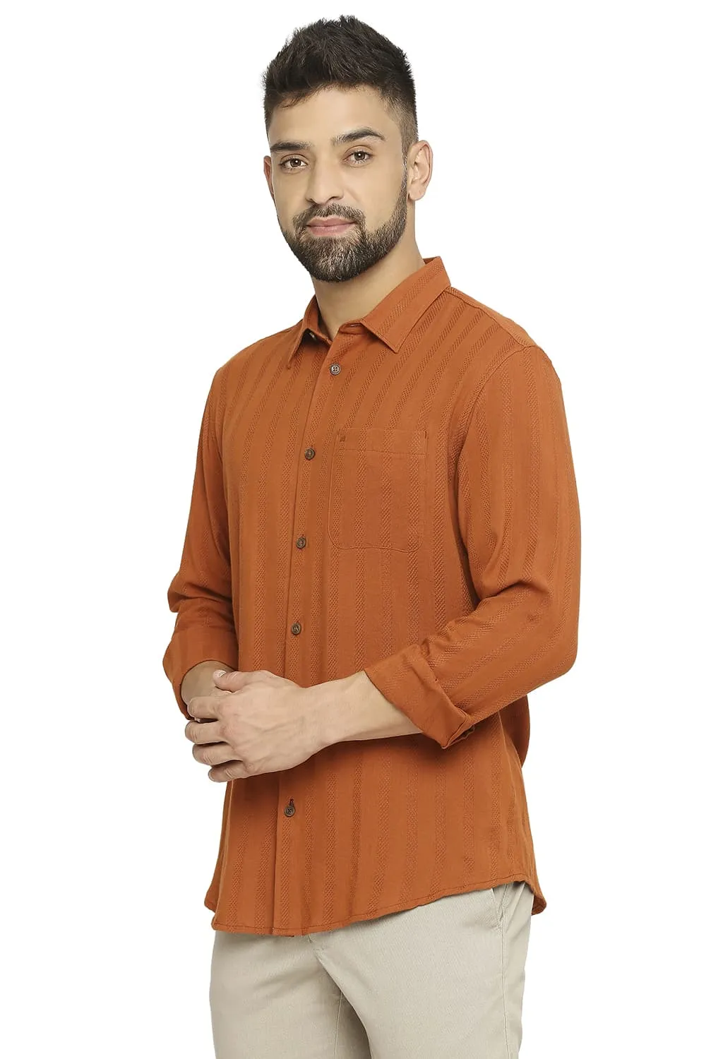 Slim Fit Cotton Viscose Dobby Stripe Shirt