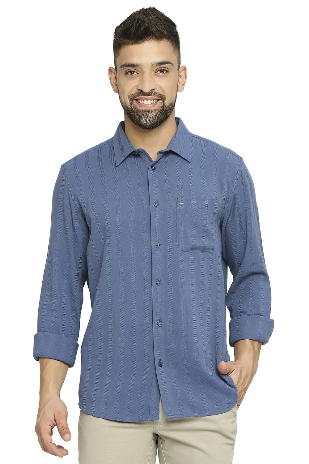 Slim Fit Cotton Viscose Dobby Stripe Shirt