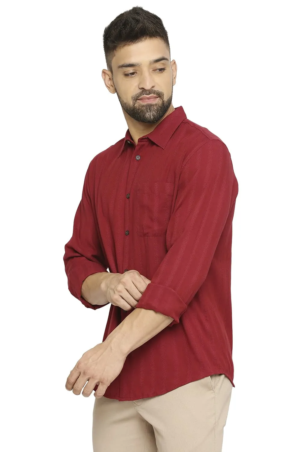 Slim Fit Cotton Viscose Dobby Stripe Shirt