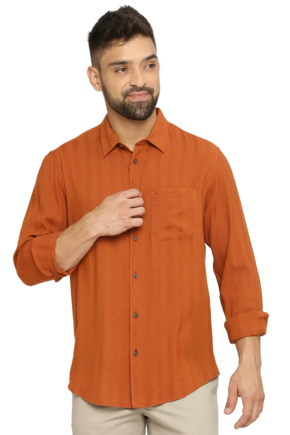 Slim Fit Cotton Viscose Dobby Stripe Shirt