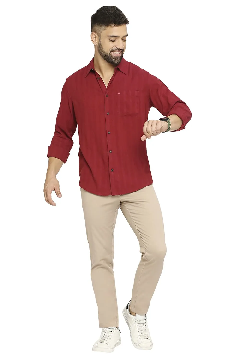 Slim Fit Cotton Viscose Dobby Stripe Shirt
