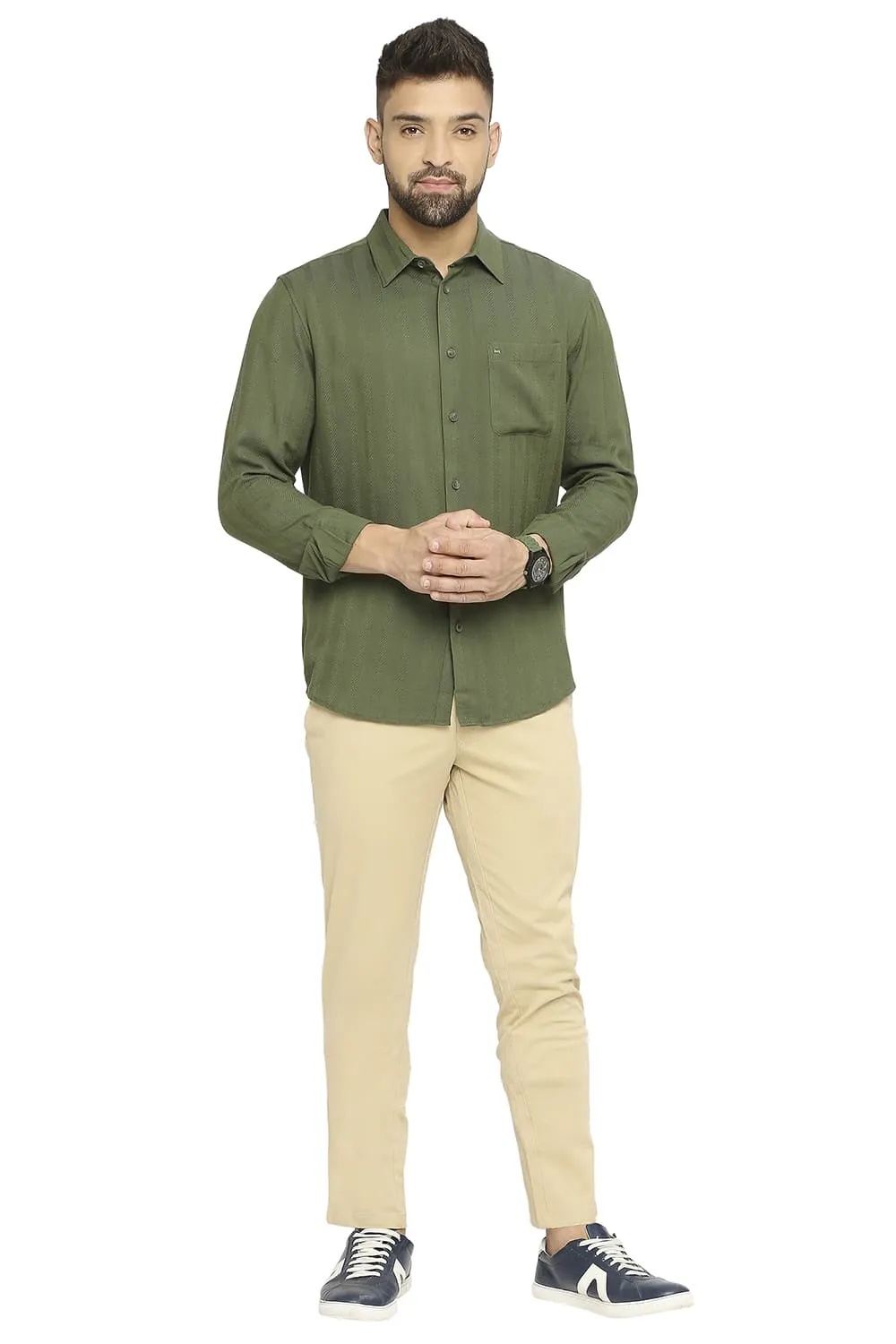 Slim Fit Cotton Viscose Dobby Stripe Shirt