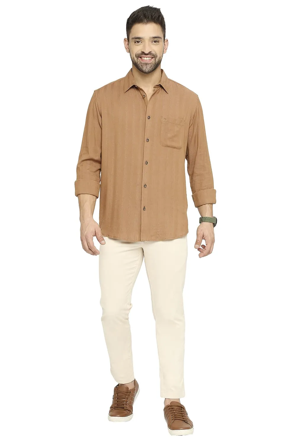 Slim Fit Cotton Viscose Dobby Stripe Shirt