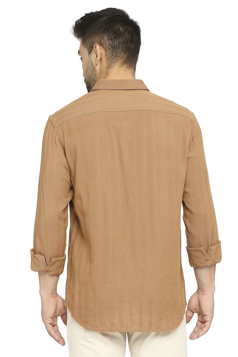 Slim Fit Cotton Viscose Dobby Stripe Shirt