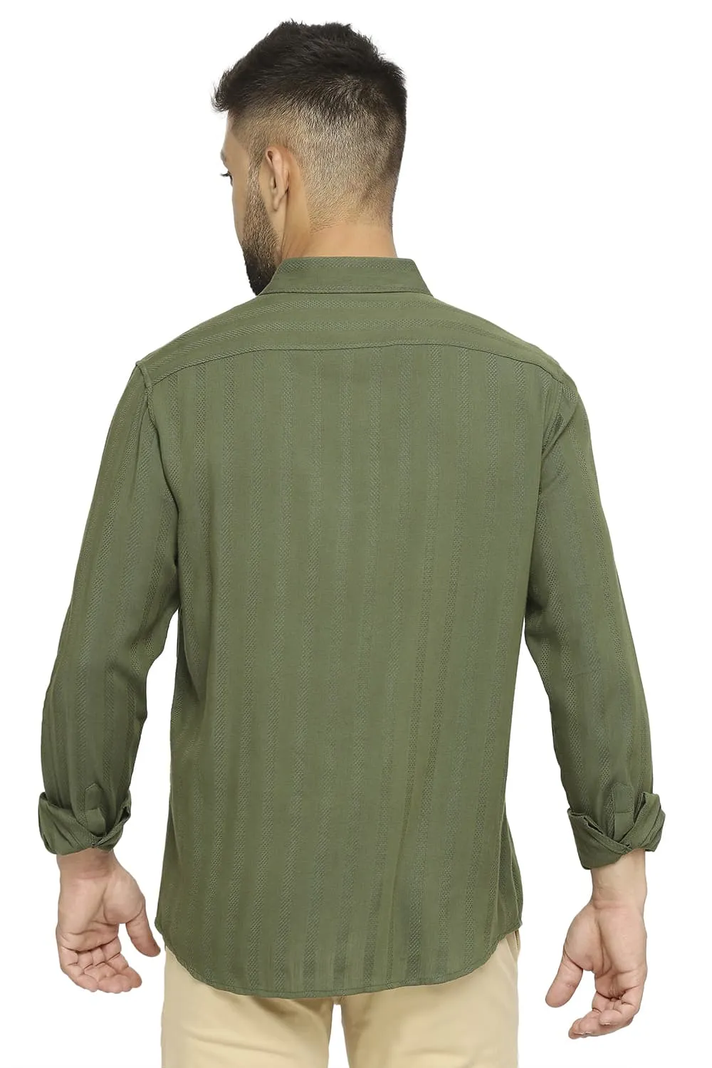 Slim Fit Cotton Viscose Dobby Stripe Shirt