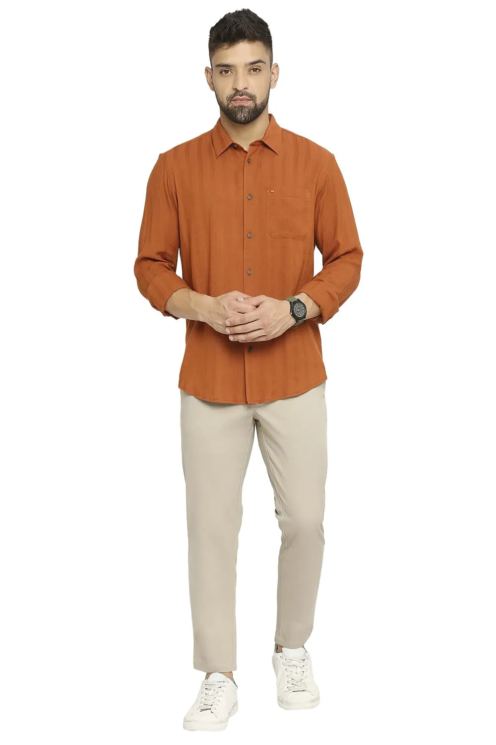 Slim Fit Cotton Viscose Dobby Stripe Shirt
