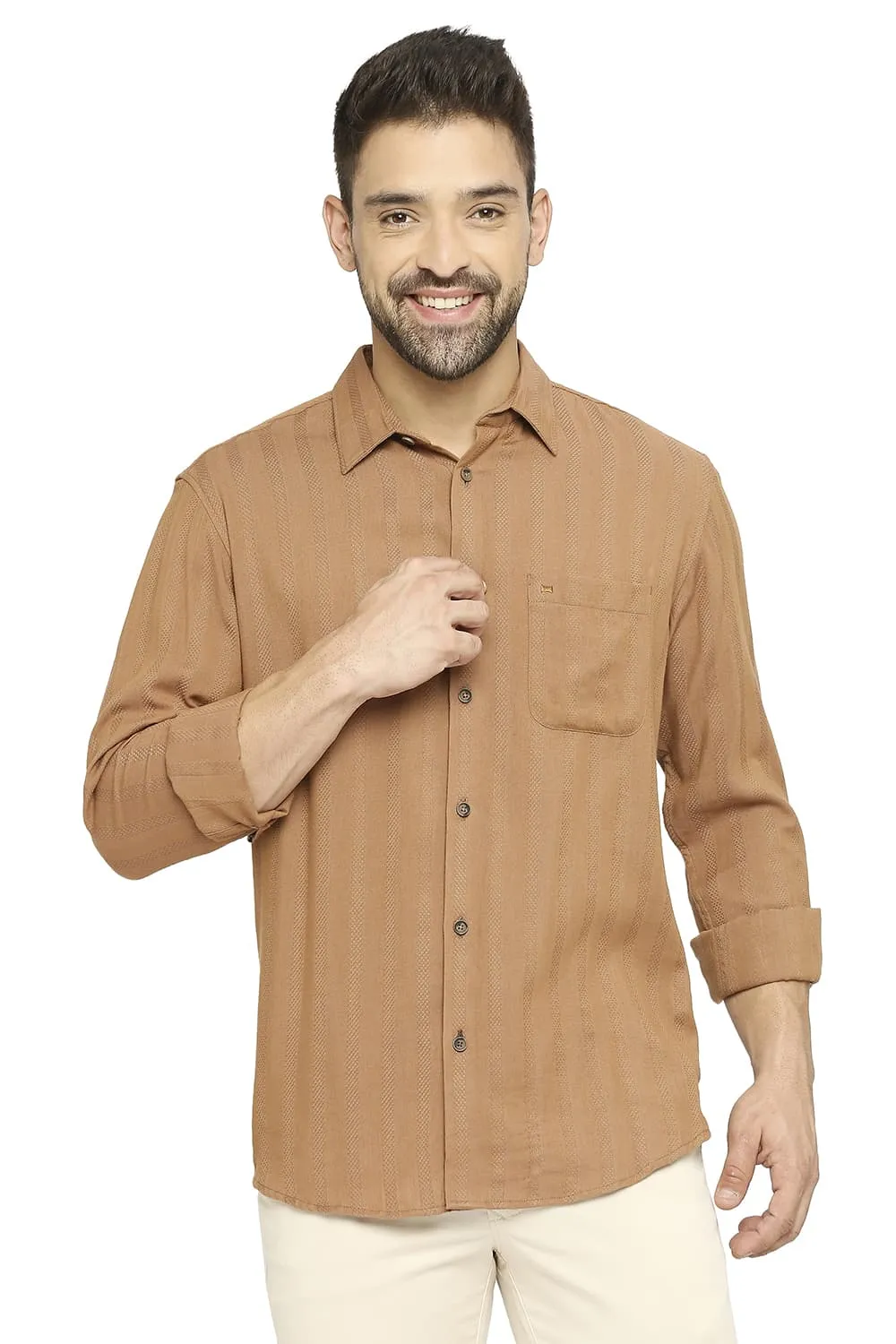 Slim Fit Cotton Viscose Dobby Stripe Shirt