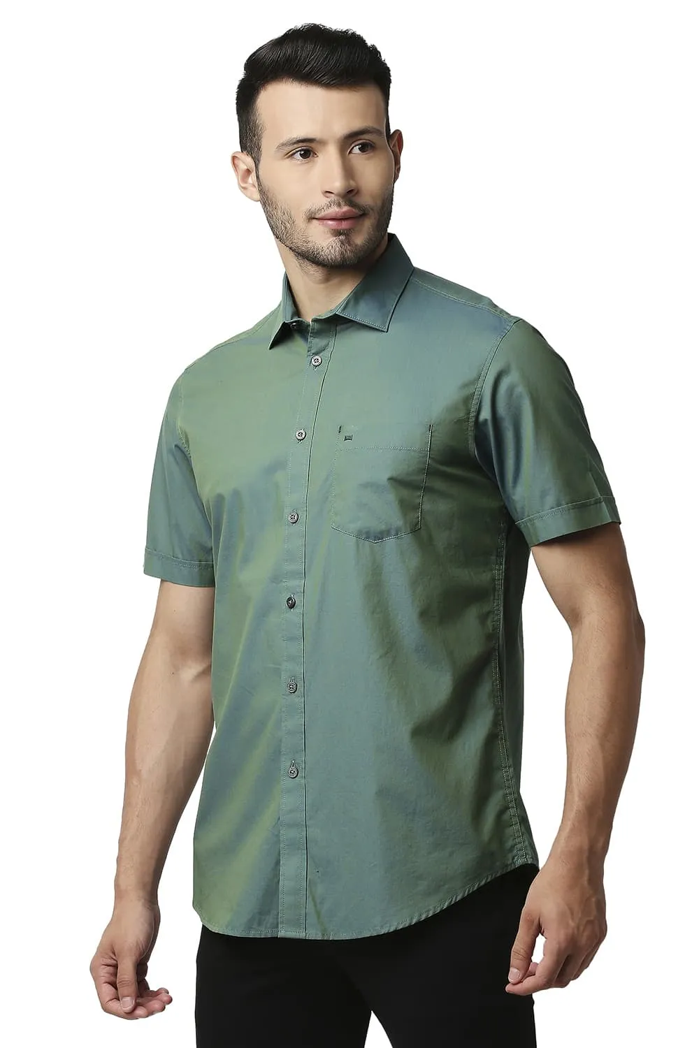 Slim Fit Two Tone Chambray Halfsleeves Shirt