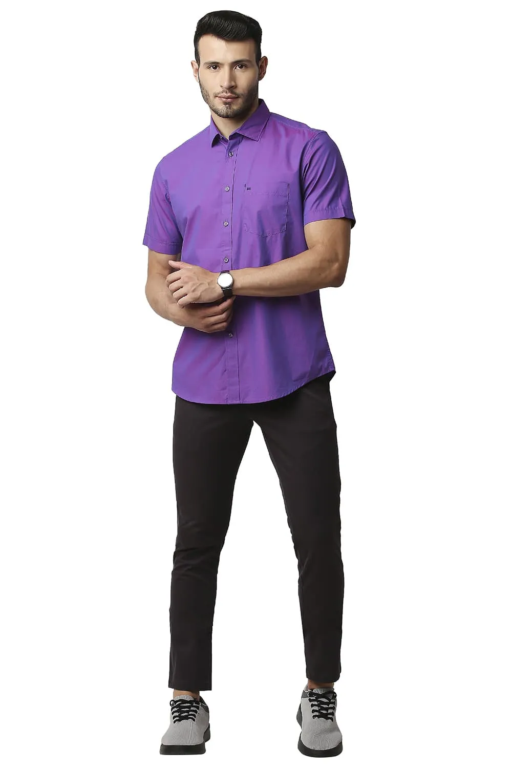 Slim Fit Two Tone Chambray Halfsleeves Shirt