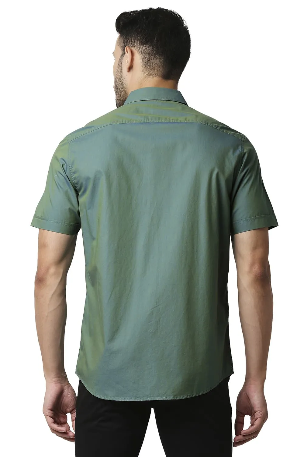 Slim Fit Two Tone Chambray Halfsleeves Shirt