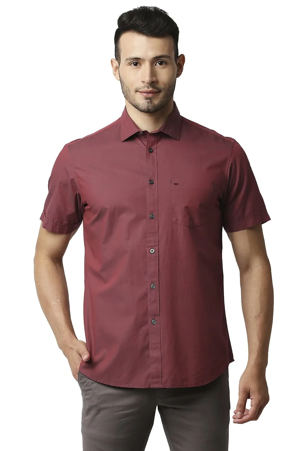 Slim Fit Two Tone Chambray Halfsleeves Shirt