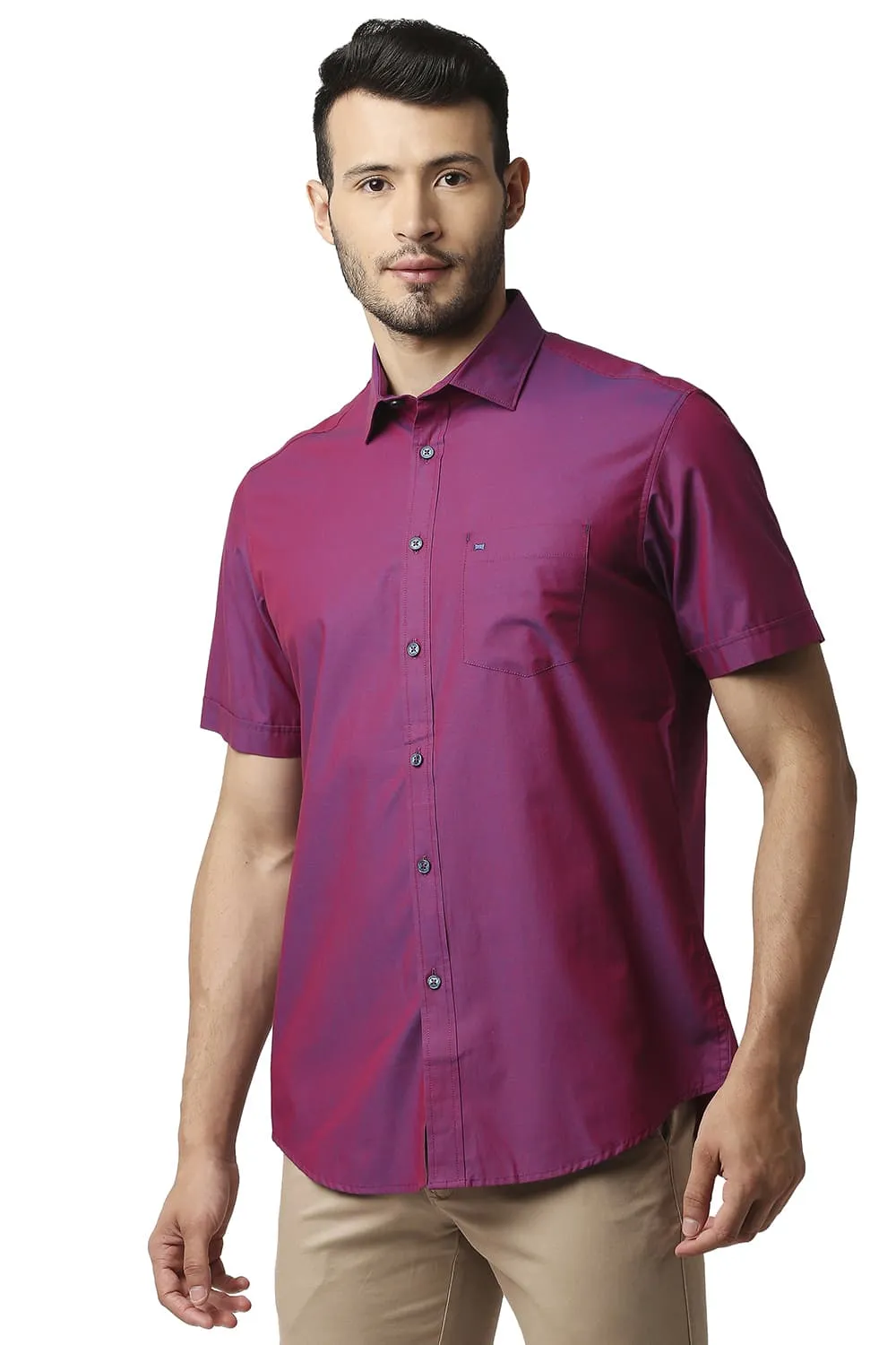 Slim Fit Two Tone Chambray Halfsleeves Shirt