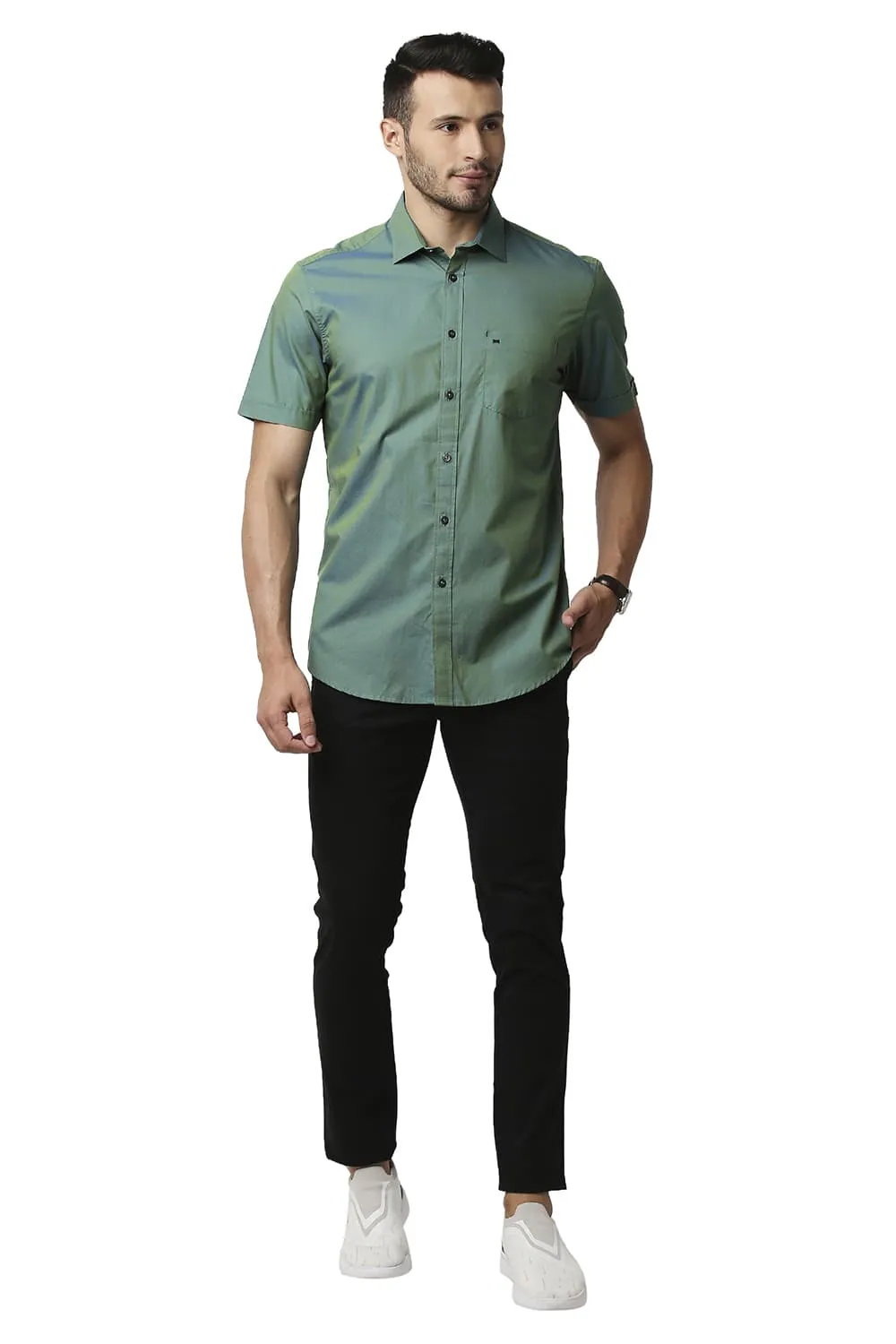 Slim Fit Two Tone Chambray Halfsleeves Shirt