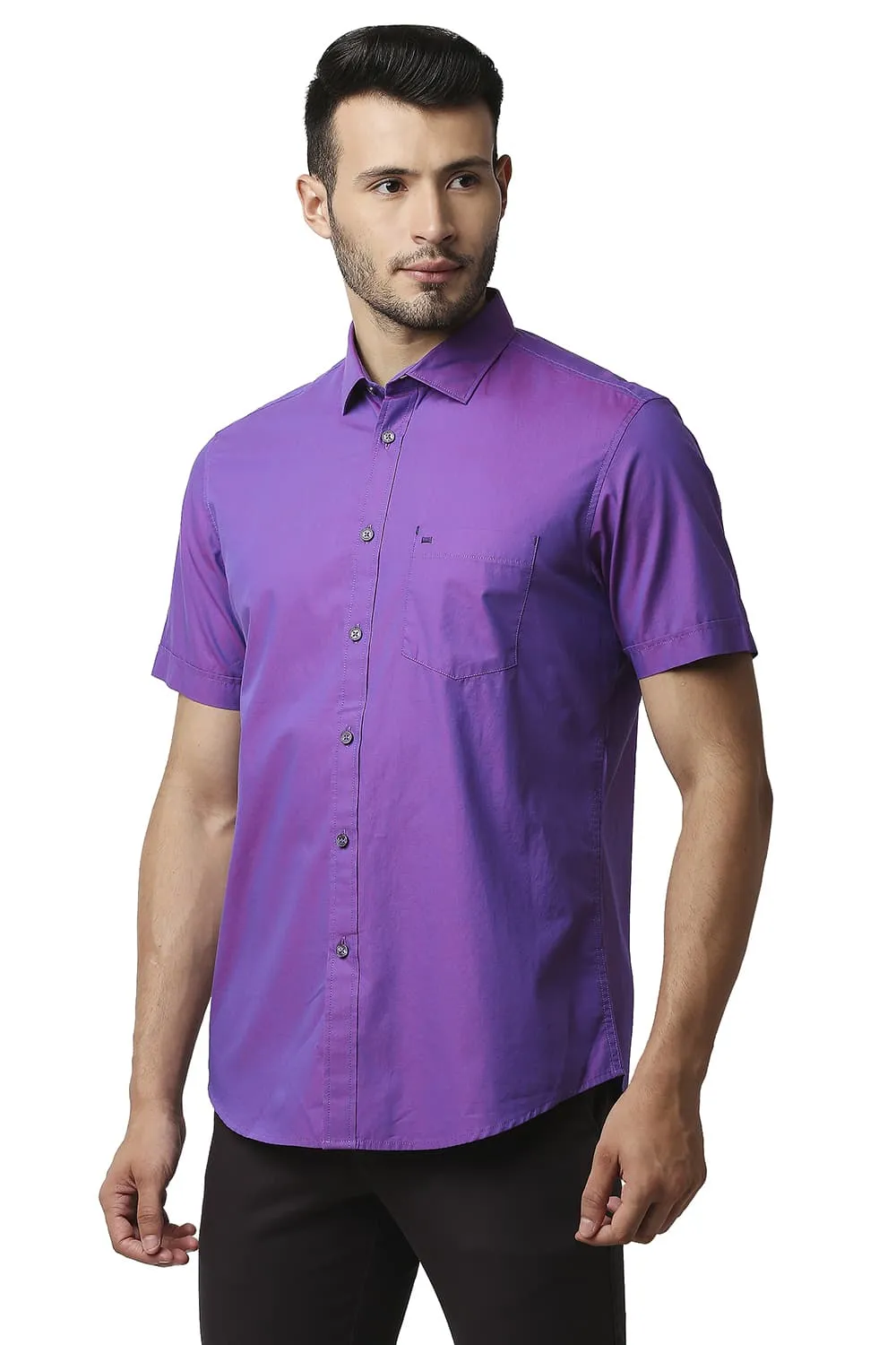 Slim Fit Two Tone Chambray Halfsleeves Shirt