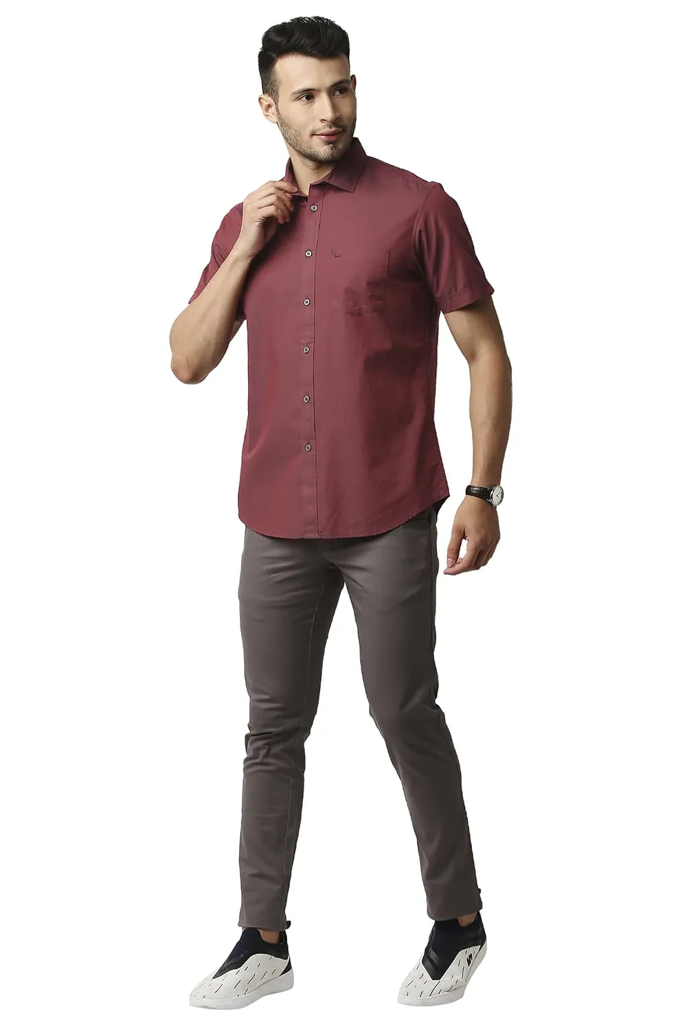Slim Fit Two Tone Chambray Halfsleeves Shirt