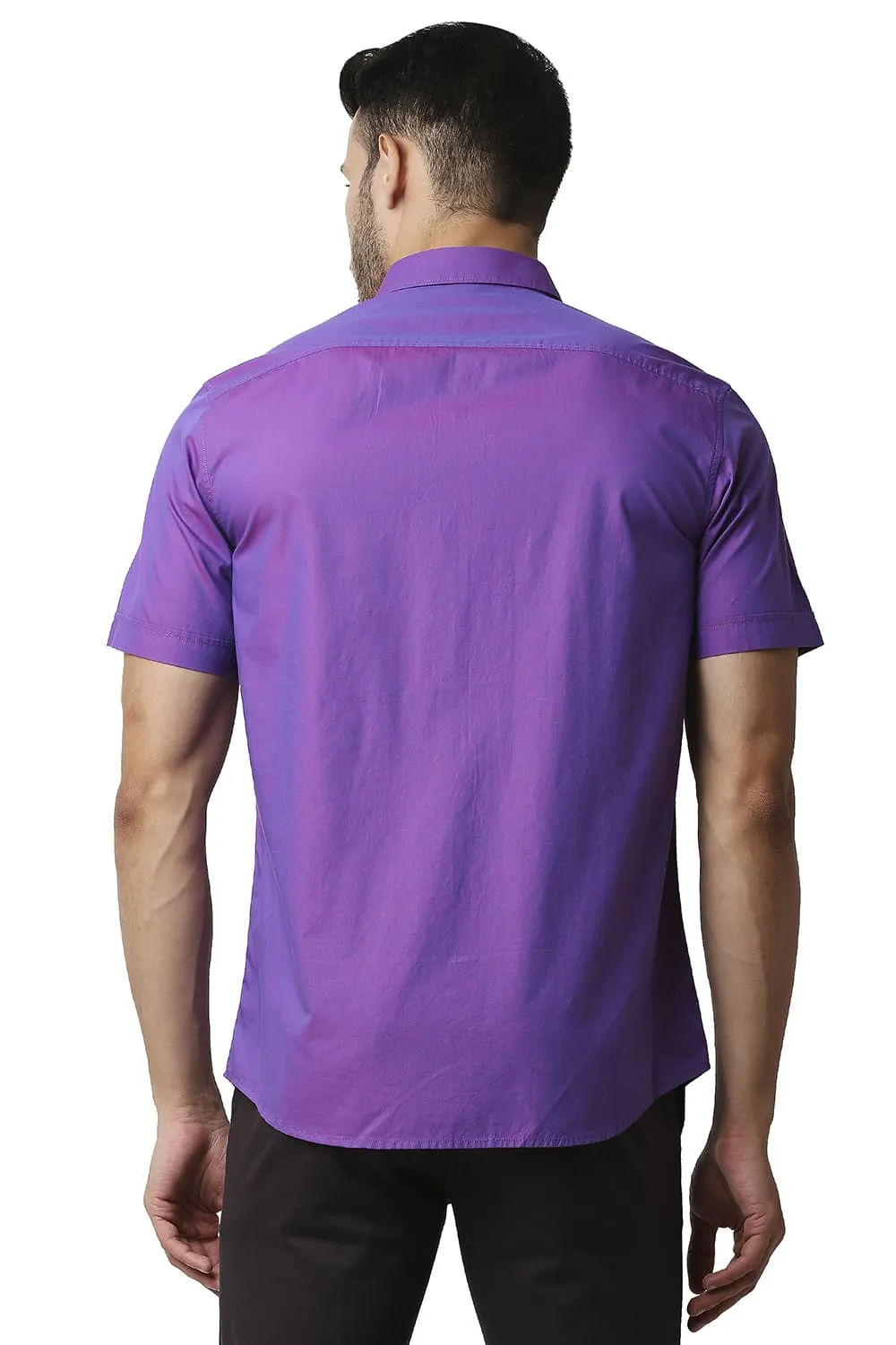 Slim Fit Two Tone Chambray Halfsleeves Shirt
