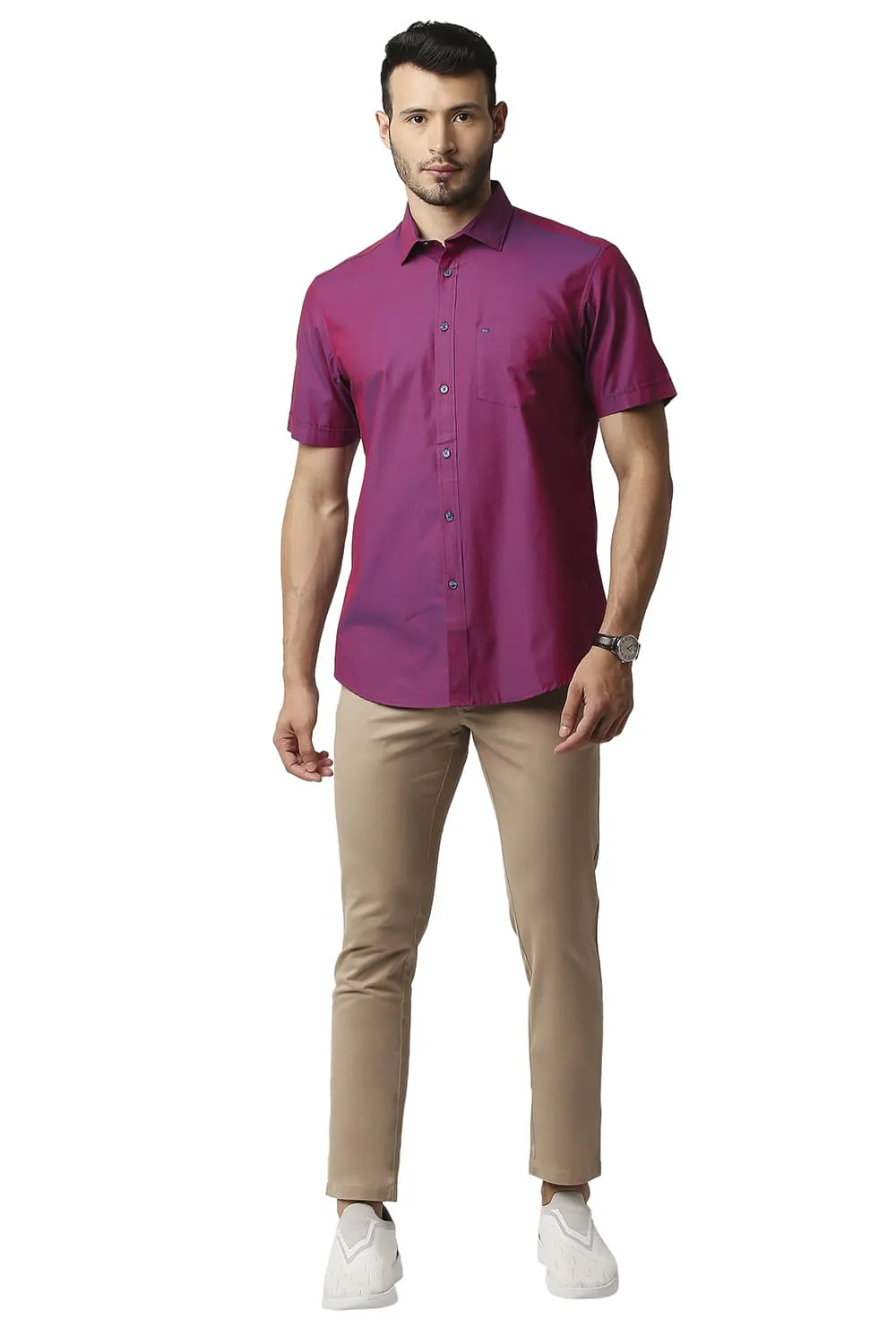 Slim Fit Two Tone Chambray Halfsleeves Shirt