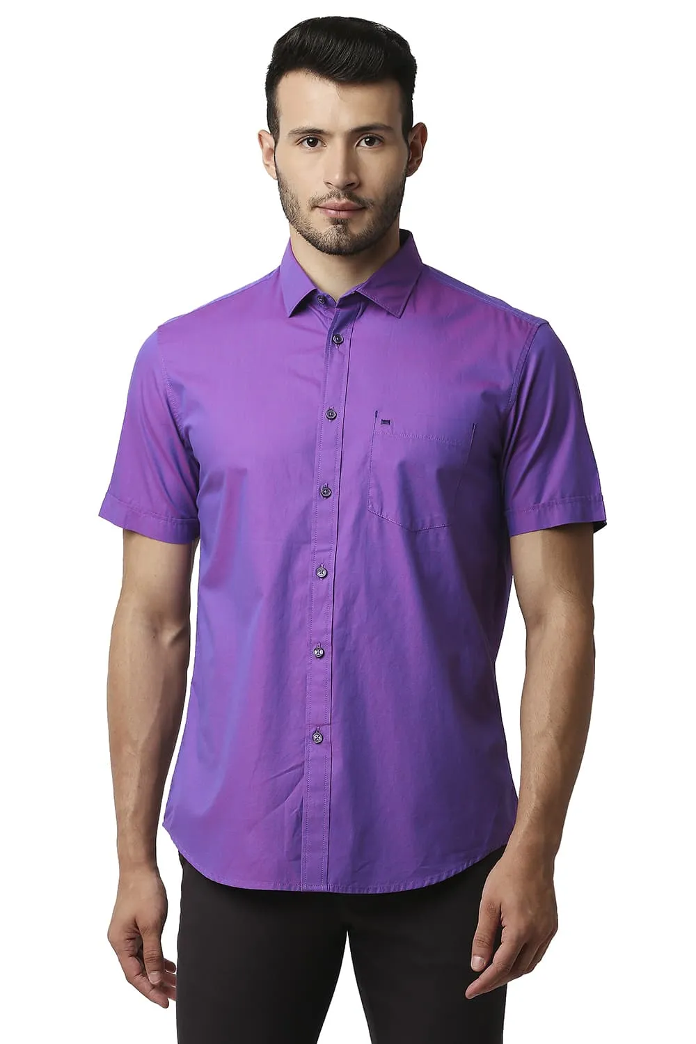 Slim Fit Two Tone Chambray Halfsleeves Shirt
