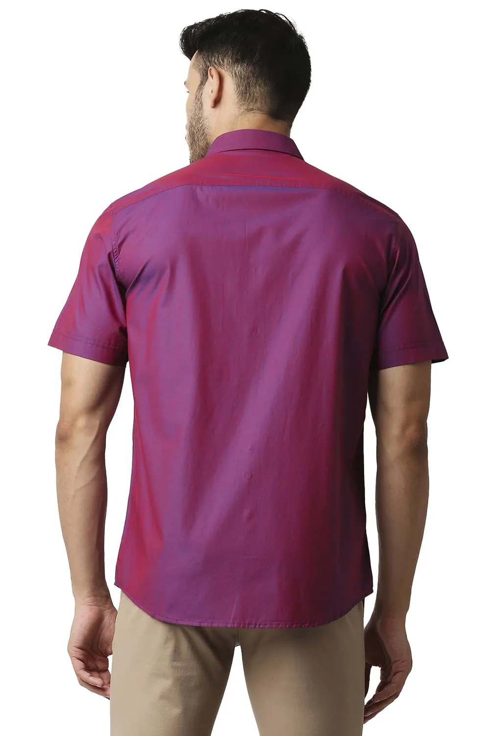 Slim Fit Two Tone Chambray Halfsleeves Shirt
