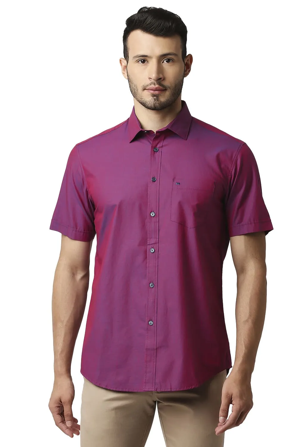 Slim Fit Two Tone Chambray Halfsleeves Shirt