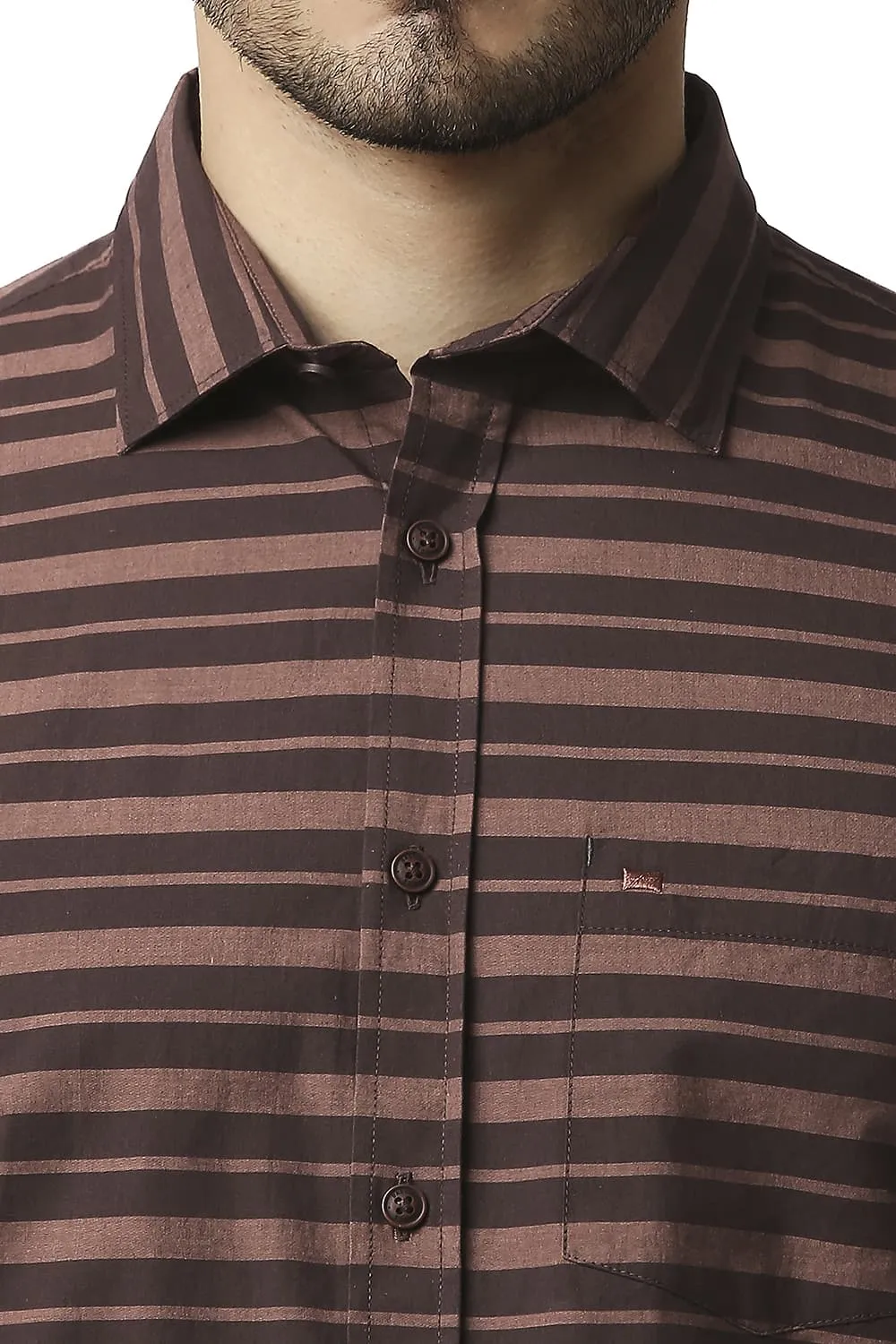Slim Fit Weft Stripe Halfsleeves Shirt