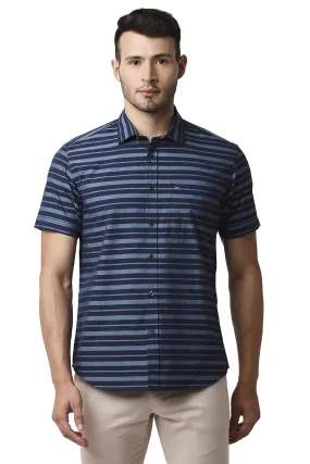Slim Fit Weft Stripe Halfsleeves Shirt
