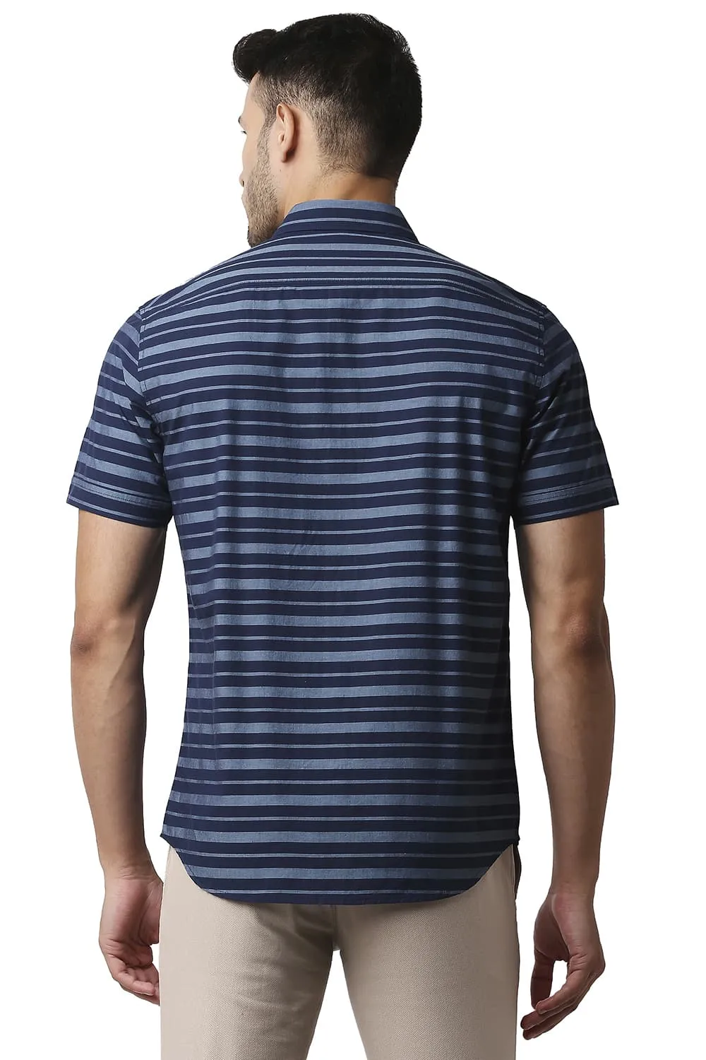 Slim Fit Weft Stripe Halfsleeves Shirt