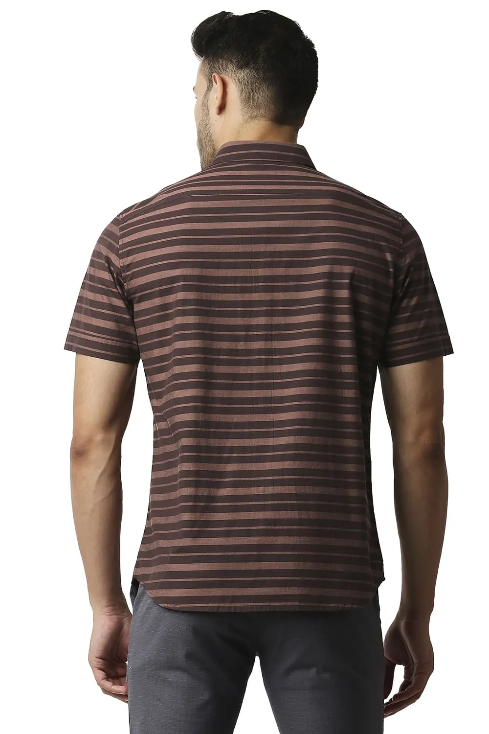 Slim Fit Weft Stripe Halfsleeves Shirt