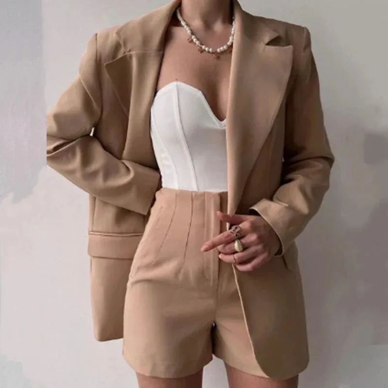 Summer Solid Blazer Commuting Slim Elegant Temperament Long Sleeved Spring Set