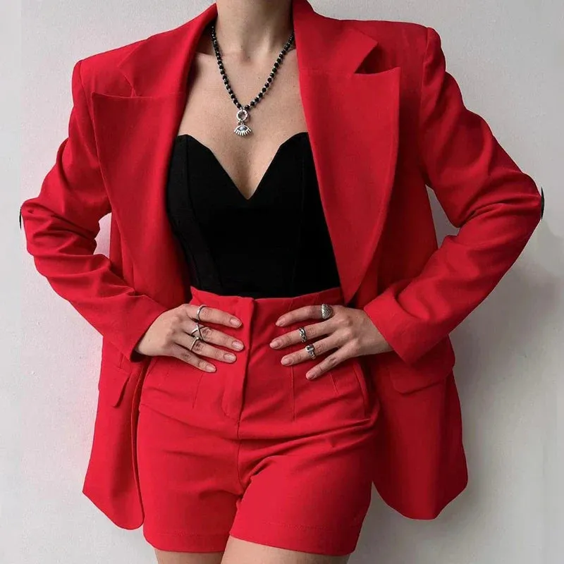 Summer Solid Blazer Commuting Slim Elegant Temperament Long Sleeved Spring Set