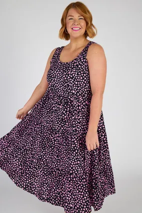 Teagan Abstract Hearts Black Pink Sleeveless Dress